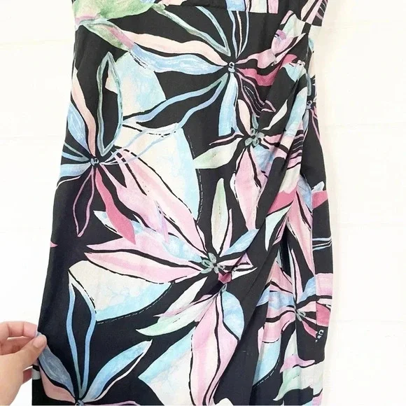EUC Zara Linen Blend Tropical Print Corset Ruched Midi Dress Size Medium - Picture 11 of 17